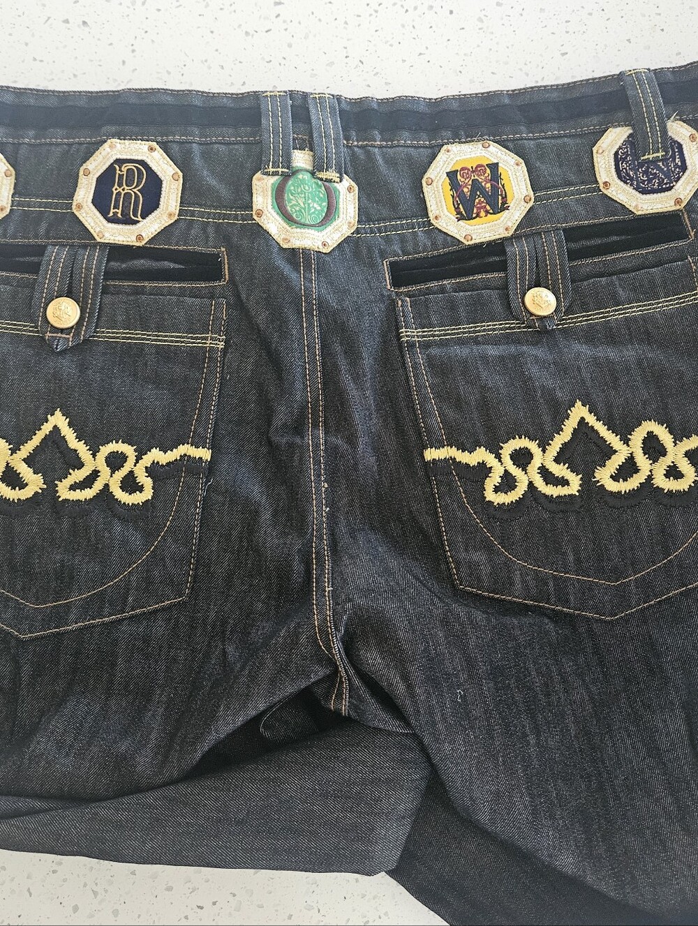 Vintage Y2K Crown Holder raw black denim jeans
